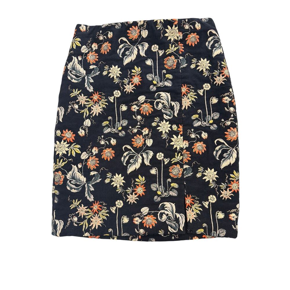 Ann Taylor Women's Size 12 Embroidered Pencil Skirt Floral Knee Length Navy Work